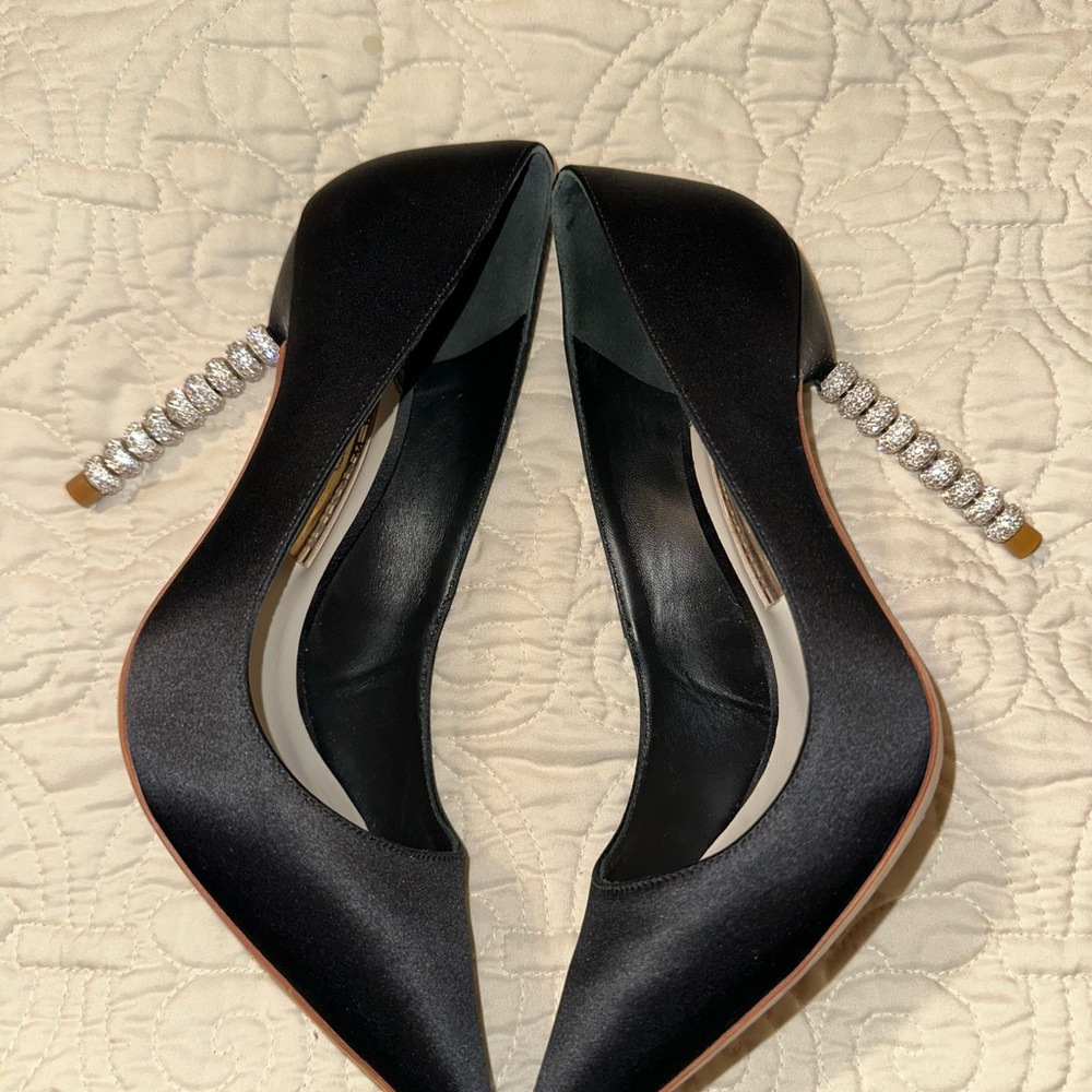 Sophia Webster Elegant Black Satin Heels with Crystal Accents Heels